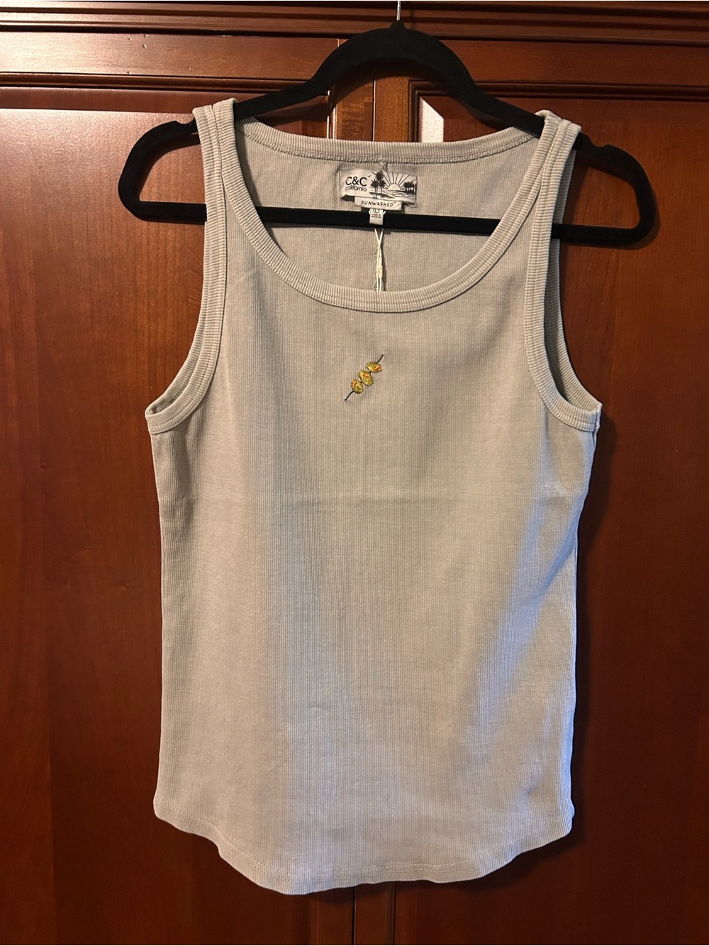 C&C California Light Sage Ribbed Tank with Embroidery Belgian Rock Olives NWT -L